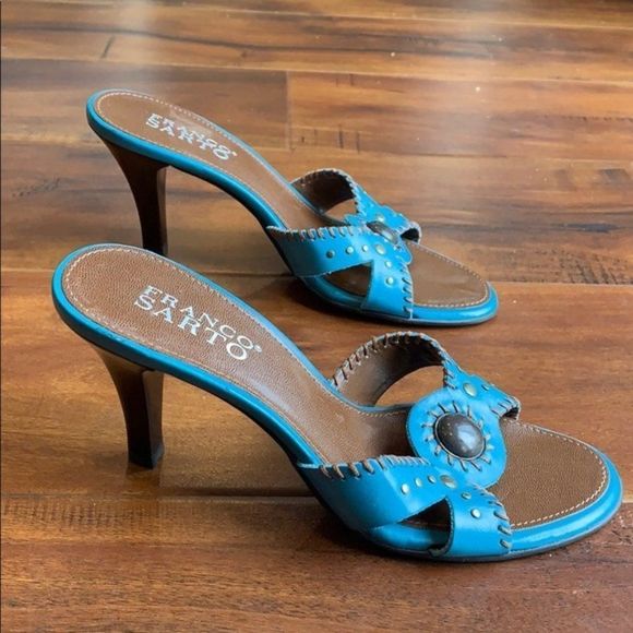 Franco Sarto Teal Studded Slide Heels - Picture 3 of 8